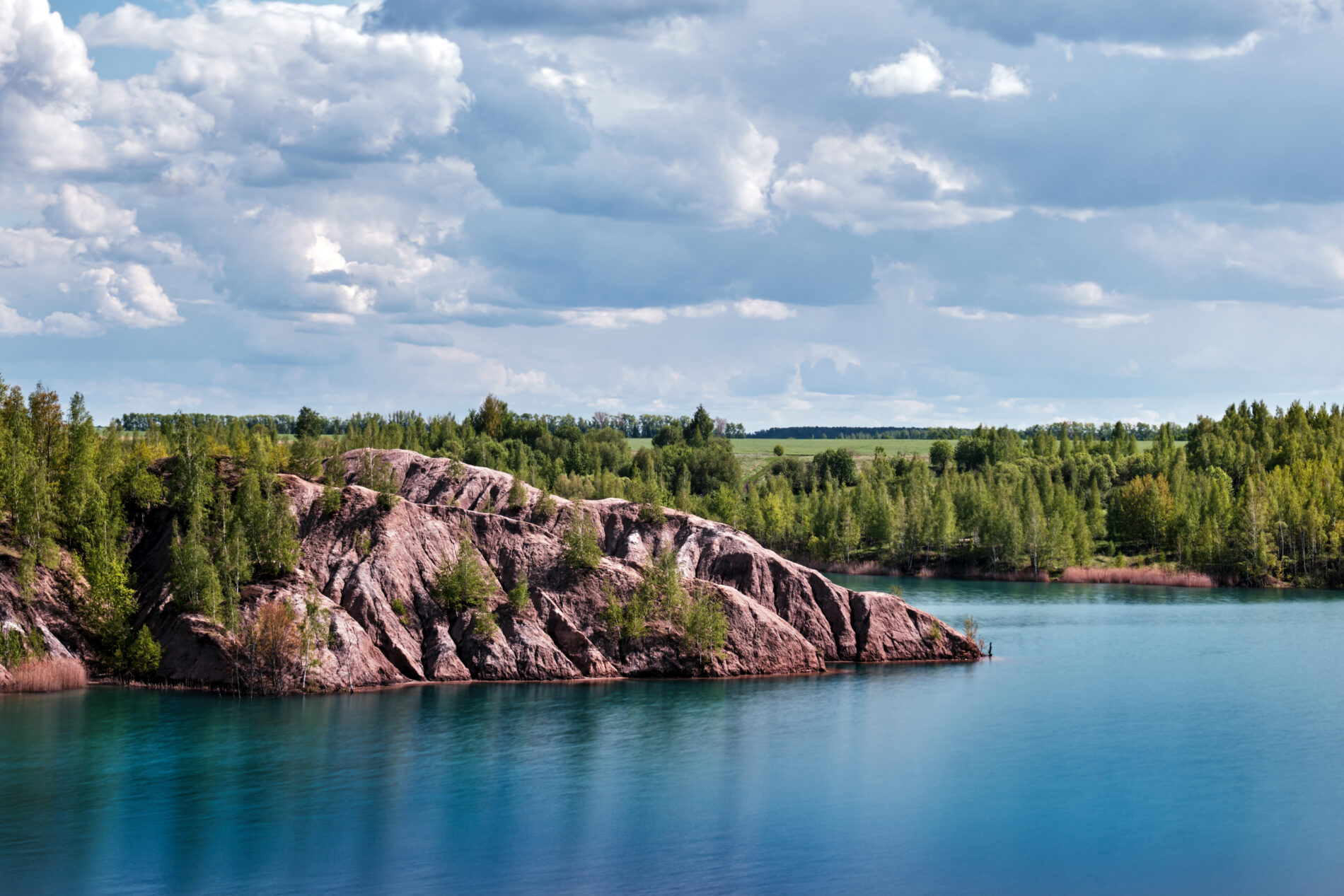 Shot of the scenic nature, picturesque Romantsevskiye Mountains (Konduki) in Russia