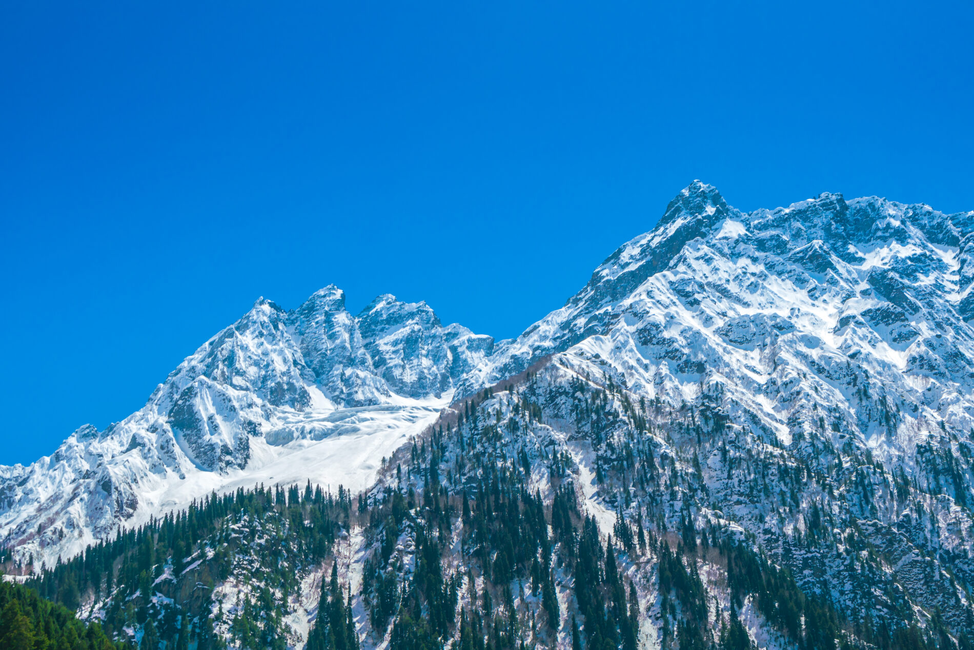 Beautiful  River and snow covered mountains landscape Kashmir state, India