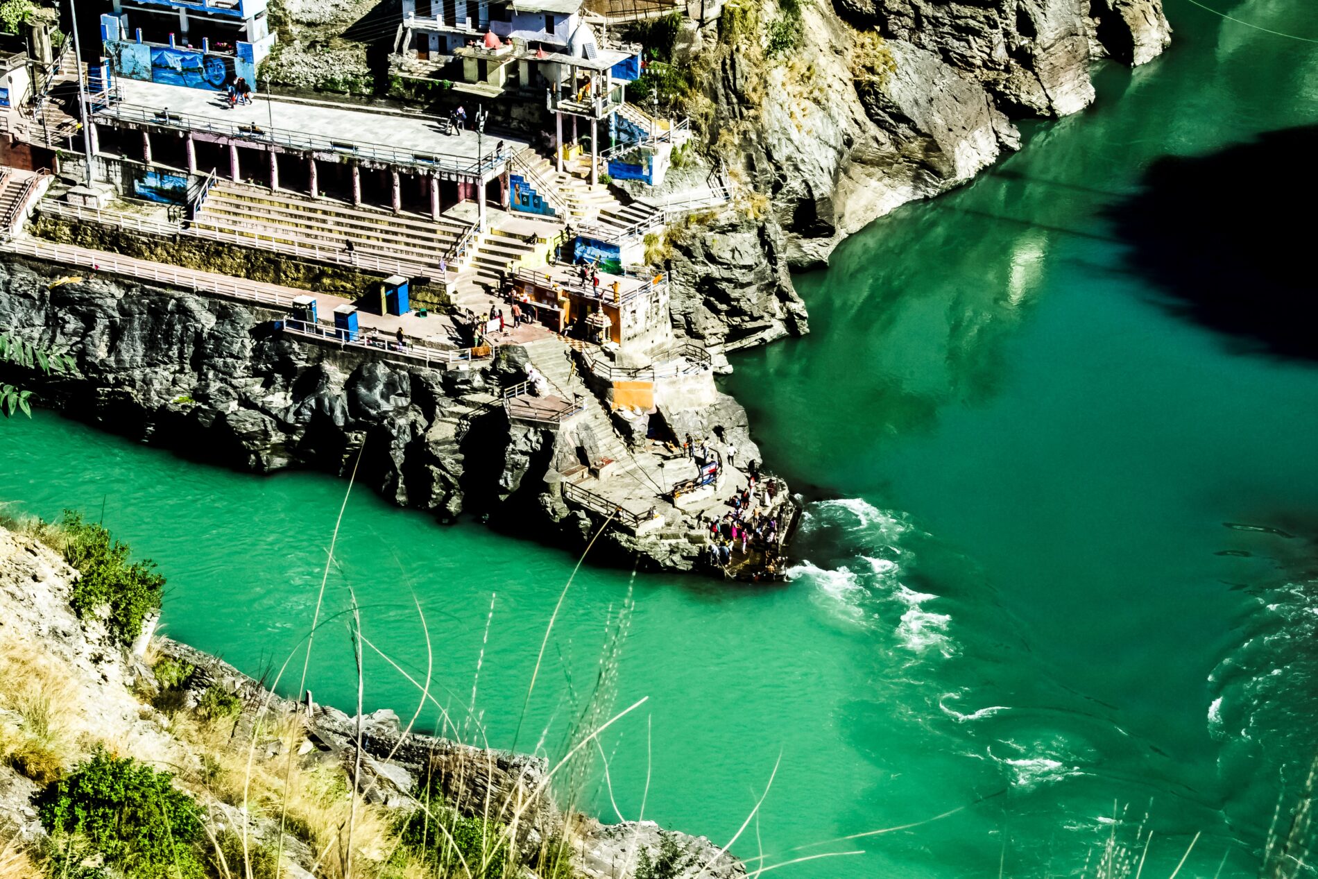 Confluence of River Bhagirathi and River Alkananda in Debprayad. Uttarakhand, India.