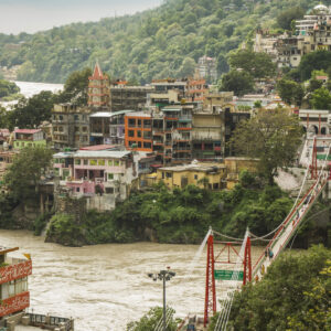 Suspension bridge across river, Rishikesh, Uttarakhand, India