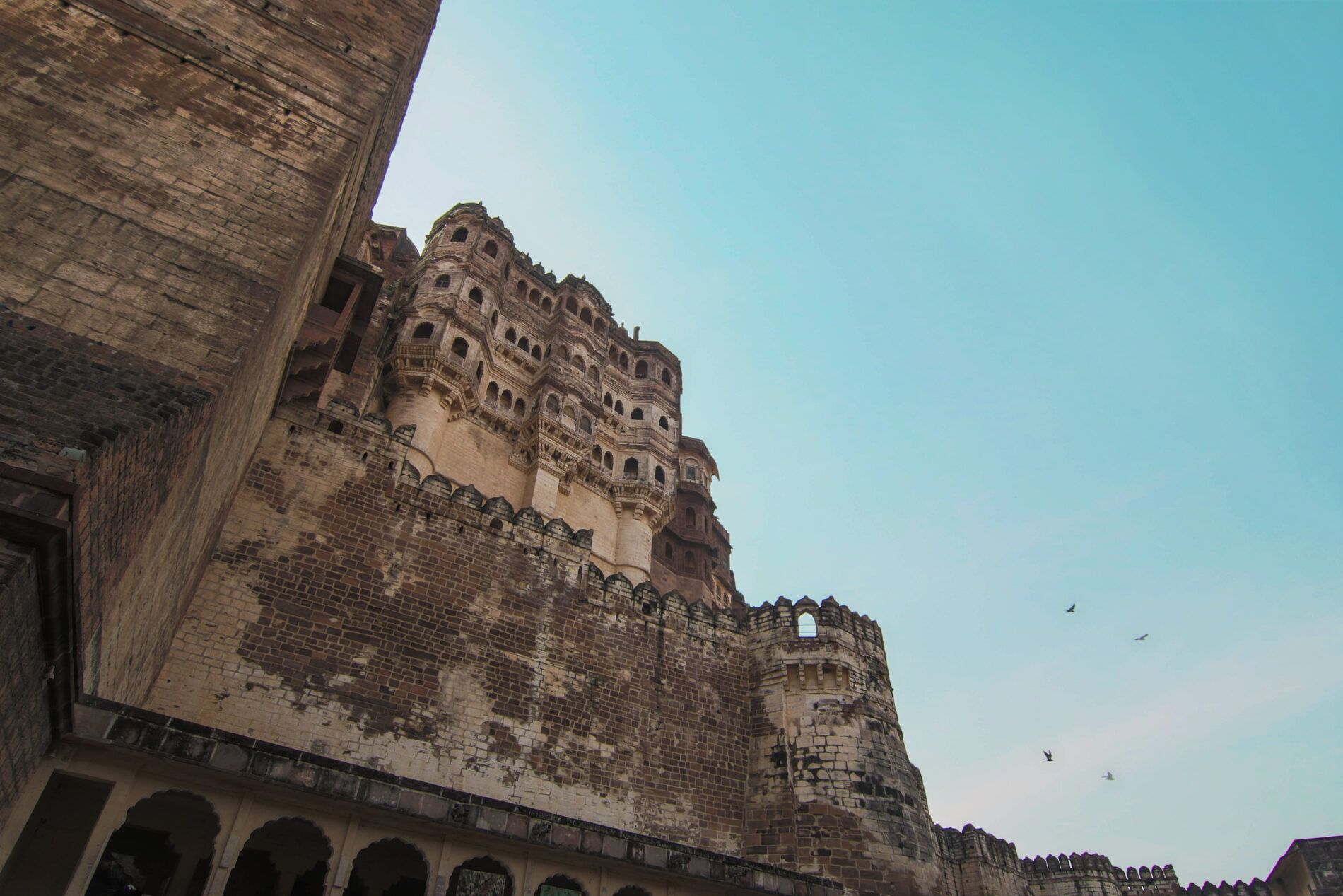 Bottom shot of the Mehrangarh fort in Jodhpur, India.